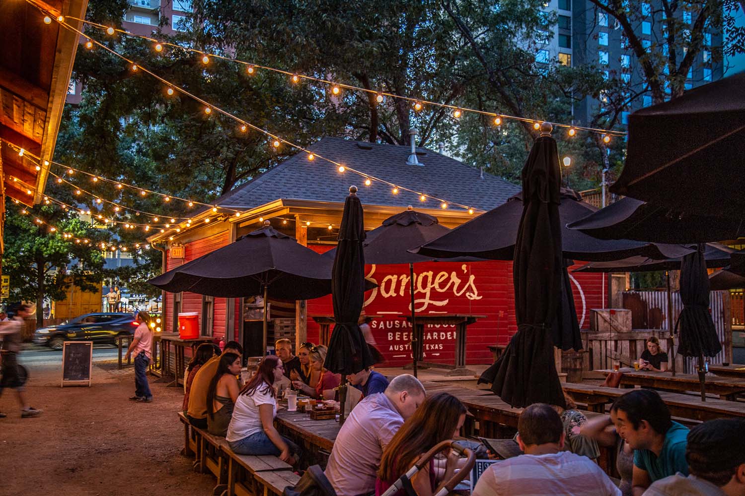 In the beer garden at Banger's Sausage House and Beer Garden. Photo: Will Taylor - LostinAustin.org