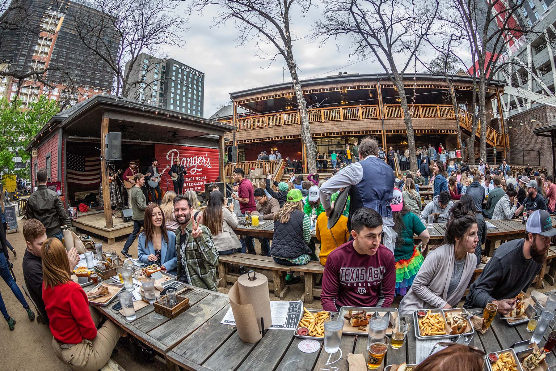 In the beer garden at Banger's.