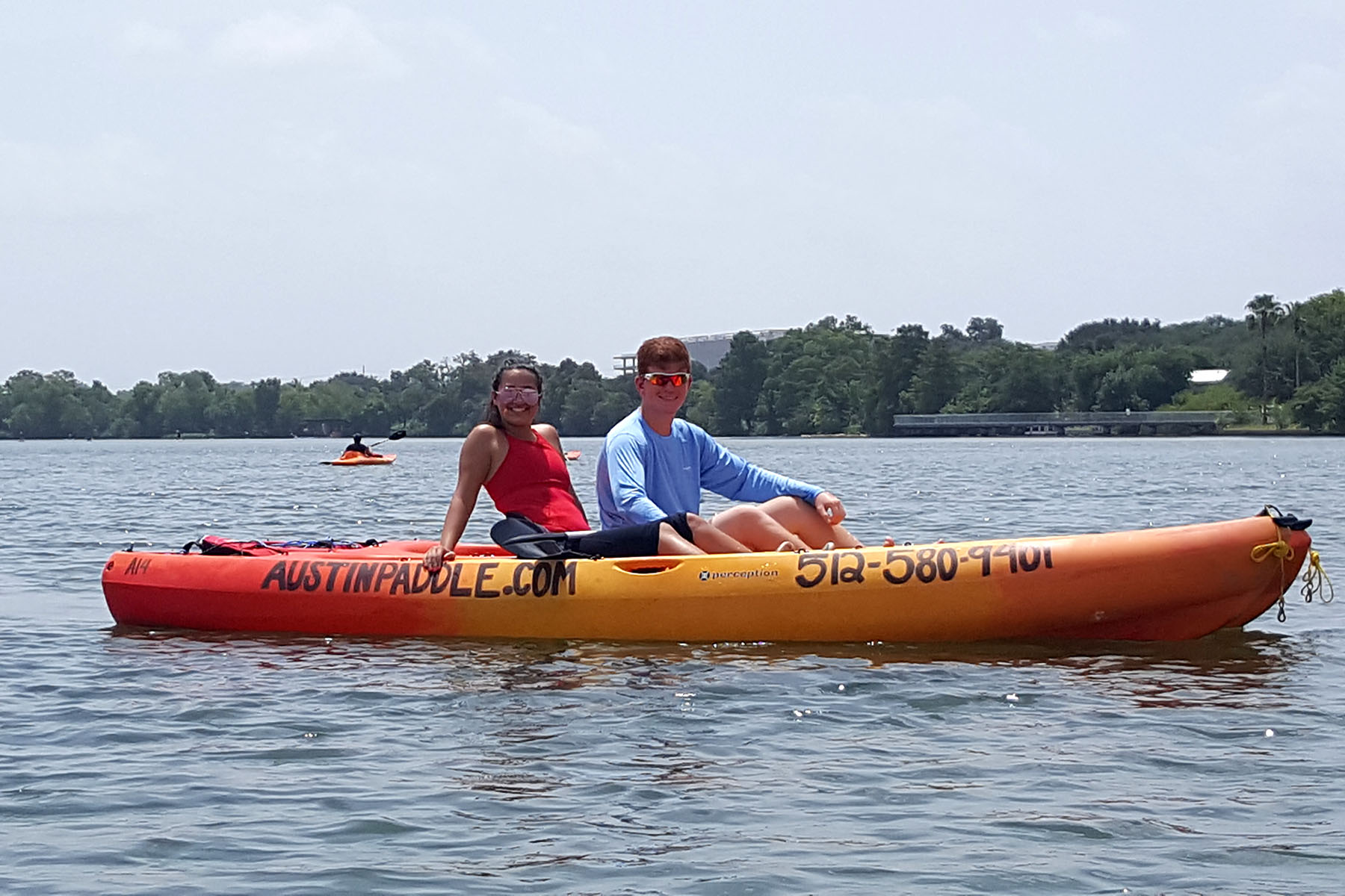Tandem kayaking on Town Lake with Lone Star Kayak Tours. Photo permission Lone Star Kayak Tours