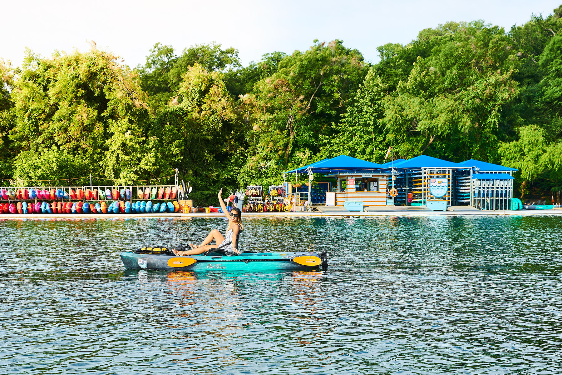Pedal powered kayaking at the Rowing Dock on Town Lake. Photo permission Kate Aoueille - Rowing Dock