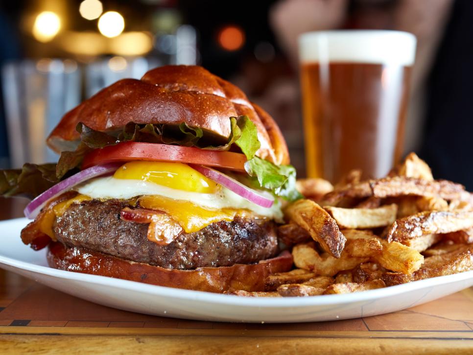 Burger, beer and fries at Casino El Camino.